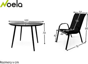 Noela Záhradný jedálenský set Wilder + 4x kovová stolička Ramada