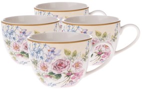 4-dielna sada porcelánových šálok Roses, 90 ml
