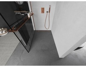 Mexen Kioto, sprchová zástena s poličkou a držiakom na uteráky 100 x 200 cm, 8mm číre sklo s čiernym vzorom, profil ružové zlato, 800-100-121-60-78