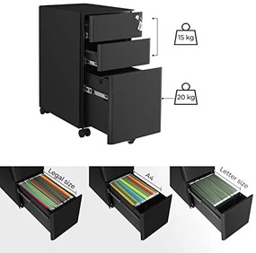 Kancelársky kontajner, uzamykateľný, 59,2x30x46cm, čierny
