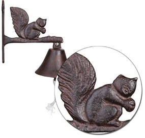 Záhradný zvonček Squirrel, 19x9,5 cm, liatina, hnedá