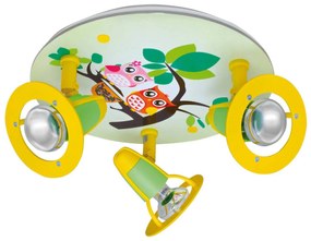 Stropné svietidlo Sova pre detskú izbu zeleno-žlté