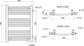 Mexen Ares, vykurovacie teleso 700 x 500 mm, 286 W, bočné pravé a spodné pripojenie, čierna, W102-0700-500-00-70-S
