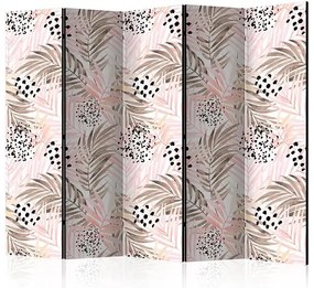 Paraván - Pink Palm Leaves II [Room Dividers] Veľkosť: 225x172, Verzia: Akustický