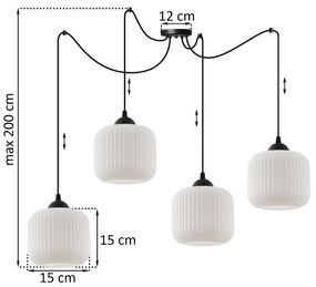 Závesné svietidlo Riffle Spider, 4x biele sklenené tienidlo, b
