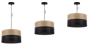 Light Home Závesné svietidlo Wood, 1x dýha zlatý dub/čierne PVCové tienidlo, (fi 35cm)