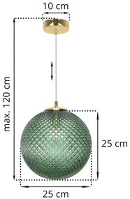 Závesne svietidlo Cannes, 1x zelené sklenené tienidlo (fi 25 cm), G