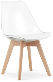 Jedálenský set 1 + 4, biely stôl ADRIA 120x80 cm + transparentné stoličky BALI MARK s bukovými nohami
