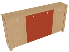 Stredná šatníková skriňa Verno+ S 260 x 46 x 130 cm, kombinované dvere, dub svetlý / oranžová