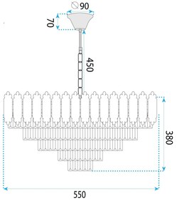 Toolight Toolight, krištáľové závesné svietidlo 60cm, 8xE14, G049-CP, zlatá, OSW-08943