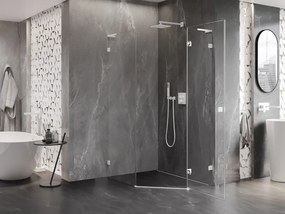 Mexen Lunar, L pravý výklopný päťuholníkový sprchový kút 80 x 100 cm, 8mm číre sklo, biely profil, 831L-080P-100L-20-00-P