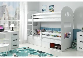 Detská poschodová posteľ DOMINIK s úložným priestorom 80x190 cm - biela Biela