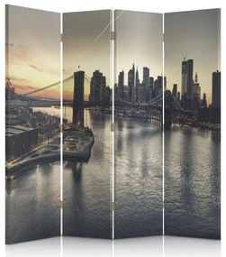 Ozdobný paraván New York City Brooklynský most - 145x170 cm, štvordielny, obojstranný paraván 360°