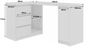 Rohový kancelársky stôl B20 155 cm ľavý, biely lesk