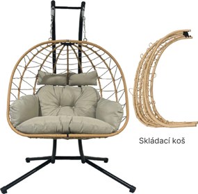 Závěsné skládací houpací křeslo Luvo černé/šedé