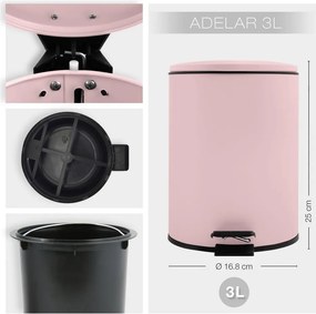 Ružový nášľapný oceľový odpadkový kôš 3 l Adelar – Spirella