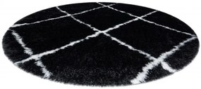 Koberec FLUFFY kruh shaggy kratka, trellis - antracit / biely