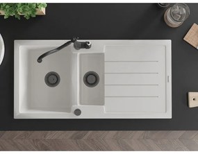 Mexen Andres, granitový drez 1000x500x200 mm, 1,5-komorový a drezová batéria Carla, biela, 6515-20-670700-70
