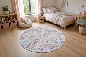 Detský koberec protišmykový BAMBINO 61400 krémový / ružový kruh