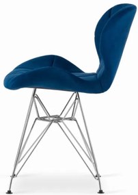 Zamatová jedálenská stolička Paris modrá so striebornými nohami