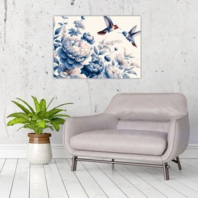 Obraz - Kolibríky nad kvetinou (70x50 cm)