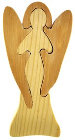 AMADEA Drevené puzzle anjel, masívne drevo dvoch druhov drevín, 15 cm