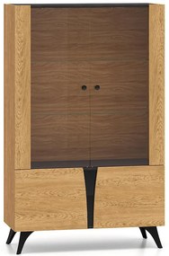 Vitrína Toscania 03 Milton Dub Dune/jaseň čierny/sklo