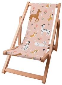 Drevené plážové lehátko Pink Cartoon Dogs
