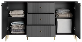 Komoda so zásuvkami Vesper 160 cm - čierna / zlaté nohy