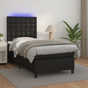 Boxspring posteľ s matracom a LED čierna 80x200 cm umelá koža 3135909