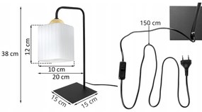 Stolná lampa Riffle Square, 1x biele sklenené tienidlo, b/g