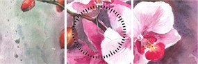 Obraz - Orchidey, aquarel (s hodinami) (90x30 cm)