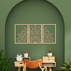 SENTOP | 3-dielna mandala kvetov – moderná drevená nástenná dekorácia do obývačky | SENTOP HDF0583-60 x 30-WENGE