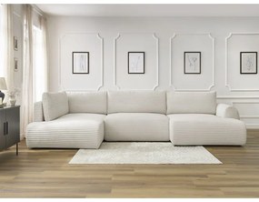 Krémová menčestrová rozkladacia rohová pohovka (pravý roh/do "U") Lucien – Bobochic Paris