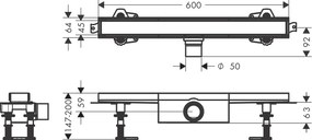 Hansgrohe RainDrain Compact, úplná sada sprchového žľabu 600 pre dlažbu, pre štandardnú inštaláciu, HAN-56175000
