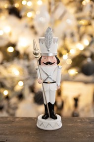 Biela antik vianočné dekorácie soška Luskáčik na stráži - 5*5*18 cm