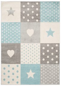 Kusový koberec AZUR srdiečka a hviezdičky - šedý/tyrkysový/biely