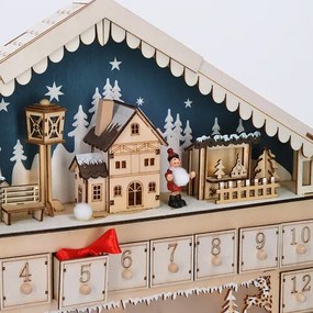 Solight LED adventný kalendár Horská chata, 10x LED, 50 x 40 cm, 2x AA