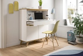 Sekretár s výklopným stolíkom Scandi, biela/dub nox