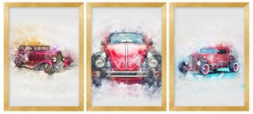 Gario Sada plagátov Starožitné auto - 3 dielna Farba rámu: Rustikálna, Rozmery: 135 x 63 cm