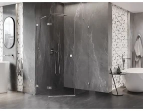 Mexen Lunar, päťuholníkový sprchový kút naklápací doľava 80 x 90 cm, 8mm číre sklo, chrómový profil, 831-080L-090P-01-00-L