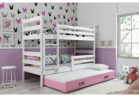 Detská poschodová posteľ s výsuvnou posteľou ERYK 200x90 cm Ružová Biela