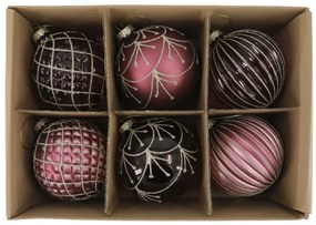 6ks ružovo-fialová sklenená vianočná ozdoba gule Chic - Ø 8 cm
