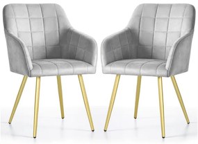 Sada dvoch jedálenských stoličiek LUXANO zamatové, sivé / zlaté nohy (2 ks)