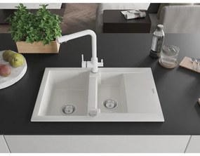 Mexen Gaspar, granitový drez 737x475x177 mm, 1,5-komorový, biela batéria Duero, biela, 6507-20-671600-20