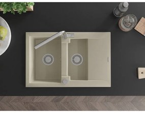 Mexen Gaspar, 1,5-komorový granitový drez 737x475x177 mm a drezová batéria Flora, béžová, 6507-69-670401-00