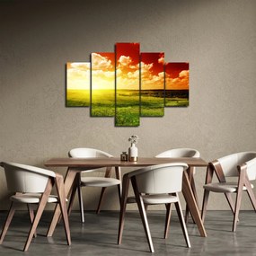 Obraz lúky so žiariacim slnkom (150x105 cm)