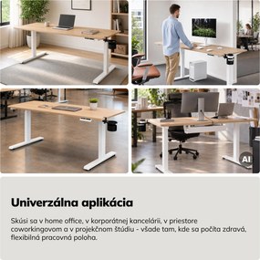 Elektrický stôl s nastaviteľnou výškou ergonomický biely/dub sonoma,1600x800 mm: ARIA