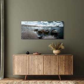 Obraz - Drevené loďky na jazere (120x50 cm)