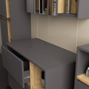 Kúpeľňová zostava VAMI s otvormi na umývadlo, grafitová / sivá / dub artisan